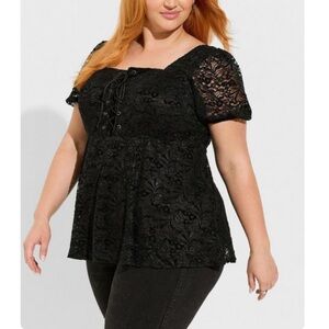 TORRID NWT Babydoll Chenille Lace Square Neck Blouse
